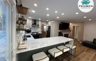 Full Kitchen Remodel: - New semi custom cabinets olive green color - New Cambria quartz countertops - New LED recessed lights - Matching cabinets small work area - Refinished fireplace with Matching slabs - New LVP flooring San Diego, CA 92129