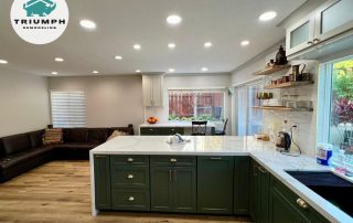 Full Kitchen Remodel: - New semi custom cabinets olive green color - New Cambria quartz countertops - New LED recessed lights - Matching cabinets small work area - Refinished fireplace with Matching slabs - New LVP flooring San Diego, CA 92129