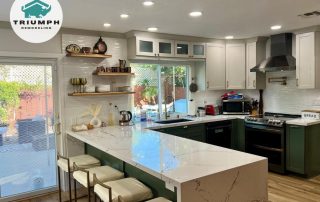 Full Kitchen Remodel: - New semi custom cabinets olive green color - New Cambria quartz countertops - New LED recessed lights - Matching cabinets small work area - Refinished fireplace with Matching slabs - New LVP flooring San Diego, CA 92129