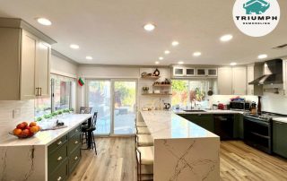 Full Kitchen Remodel: - New semi custom cabinets olive green color - New Cambria quartz countertops - New LED recessed lights - Matching cabinets small work area - Refinished fireplace with Matching slabs - New LVP flooring San Diego, CA 92129