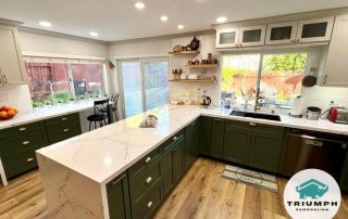 Full Kitchen Remodel: - New semi custom cabinets olive green color - New Cambria quartz countertops - New LED recessed lights - Matching cabinets small work area - Refinished fireplace with Matching slabs - New LVP flooring San Diego, CA 92129