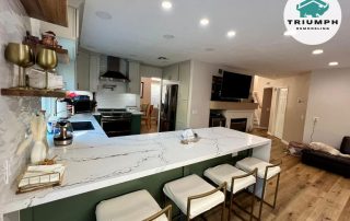 Full Kitchen Remodel: - New semi custom cabinets olive green color - New Cambria quartz countertops - New LED recessed lights - Matching cabinets small work area - Refinished fireplace with Matching slabs - New LVP flooring San Diego, CA 92129